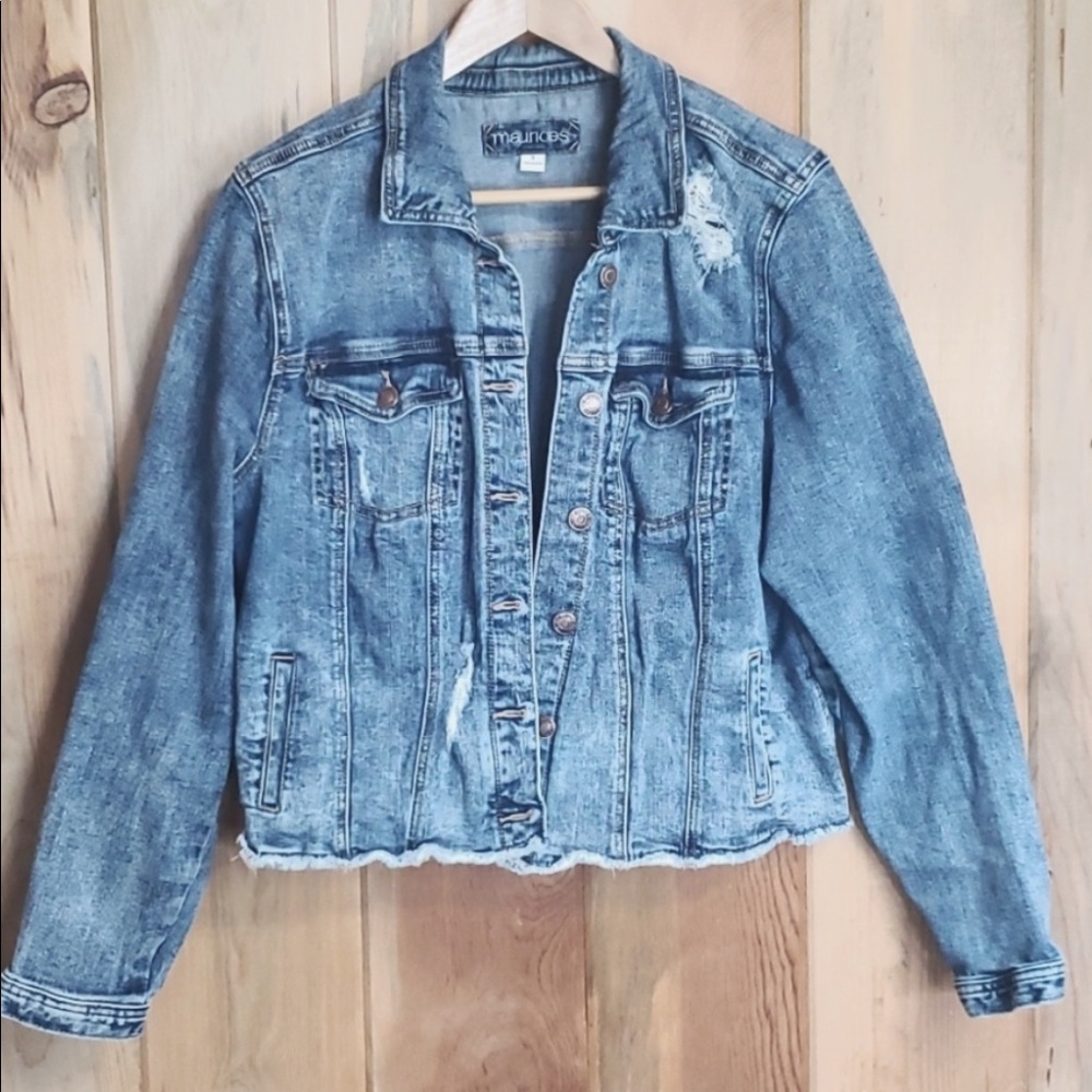 Maurices Distressed Blue Jean Jacket Size 1